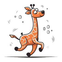 gracioso dibujos animados jirafa saltando vector ilustración en blanco antecedentes.