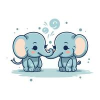 Cute elephant couple. Hand drawn vector illustration. Isolated on white background.