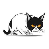 Black and white cat with a knife in its paws. Vector illustration.