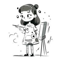 ilustración de un linda pequeño niña pintura en el caballete vector