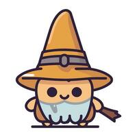 Cute Cartoon Wizard Wearing a Witch Hat Vector Illustration.