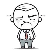 Angry boss cartoon character. Vector illustration. Black and white.