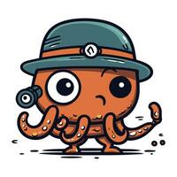 Cute cartoon octopus in a hat. Vector illustration isolated on white background.