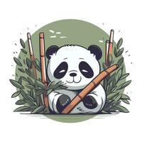 Cute panda bear with bamboo. Vector illustration. Cartoon style.