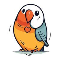 Cute parrot with a heart in its beak. Vector illustration.