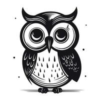 Owl head isolated on white background. Vector illustration in black and white colors.