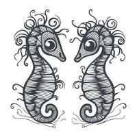 Hand drawn seahorses. Vector illustration. Tattoo art.