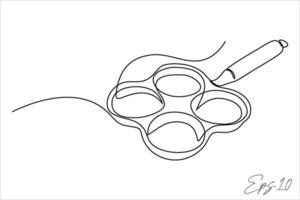 Continuous line art drawing of egg frying pan vector