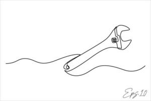 wrench continuous line art drawing vector