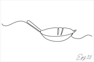 Continuous line art drawing of frying pan vector