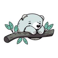 Cute polar bear sleeping on a tree branch. Vector illustration.