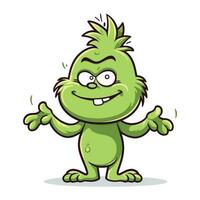 Funny green monster isolated on white background. Cartoon vector illustration.