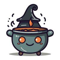 Halloween witch cauldron character cartoon vector illustration. Cute Halloween witch cauldron mascot.