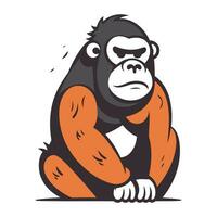 Vector illustration of a gorilla sitting on the floor and looking into the distance