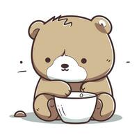 Teddy bear eating soup. Vector illustration of a cute cartoon bear.