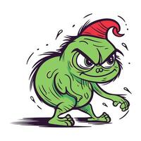 Funny cartoon frog in a red Christmas hat. Vector illustration.