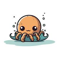 Cute kawaii octopus cartoon character. Vector illustration.