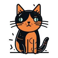 Vector illustration of cute cartoon cat sitting on white background. Isolated.