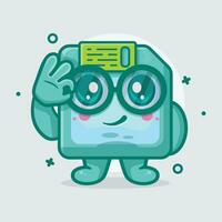 cute floppy disk character mascot with ok sign hand gesture isolated cartoon in flat style design vector