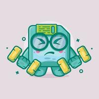 funny floppy disk character mascot doing bodybuilding using dumbbell isolated cartoon in flat style design vector