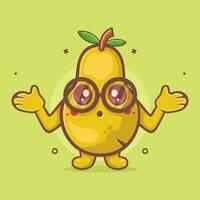 gracioso Pera Fruta personaje mascota con confuso gesto aislado dibujos animados en plano estilo diseño vector