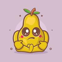 kawaii Pera Fruta personaje mascota con triste expresión aislado dibujos animados en plano estilo diseño vector