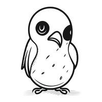 Vector illustration of a cute little bird. Black and white image.