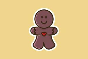 Gingerbread Man Sticker Cartoon vector illustration. Christmas holiday icon concept. Christmas Gingerbread man sticker design logo with shadow.