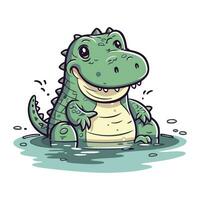 Cute crocodile in water. Vector illustration. Cartoon style.