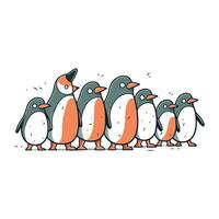 Cartoon penguins. Hand drawn vector illustration isolated on white background.