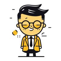 Character businessman with glasses and suit colorful flat. Businessman male cartoon.eps vector