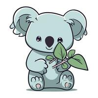 Cute cartoon koala with a leaf on a white background. vector