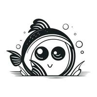 Cute kawaii fish in the sea. Vector illustration.