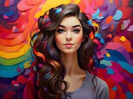 Beautiful girl with colorful background ai generate photo