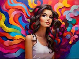 Beautiful girl with colorful background ai generate photo