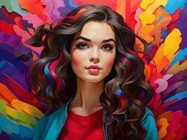 Beautiful girl with colorful background ai generate photo