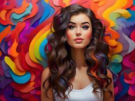 Beautiful girl with colorful background ai generate photo