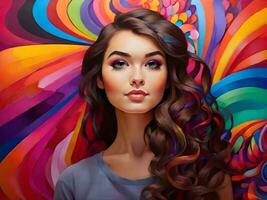 Beautiful girl with colorful background ai generate photo