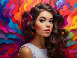 Beautiful girl with colorful background ai generate photo