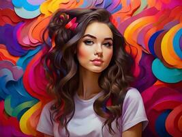 Beautiful girl with colorful background ai generate photo