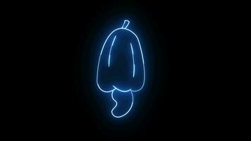 Animation von ein Cashew Obst Symbol mit ein glühend Neon- bewirken video