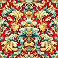 Seamless pattern texture with damask ornament with colorful. decorative elements. Hand drawn Vintage background. photo