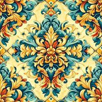 Seamless pattern texture with damask ornament with colorful. decorative elements. Hand drawn Vintage background. photo