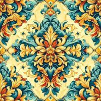 Seamless pattern texture with damask ornament with colorful. decorative elements. Hand drawn Vintage background. photo