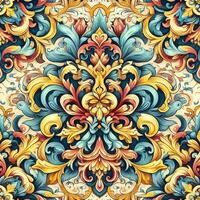 Seamless pattern texture with damask ornament with colorful. decorative elements. Hand drawn Vintage background. photo