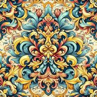 Seamless pattern texture with damask ornament with colorful. decorative elements. Hand drawn Vintage background. photo