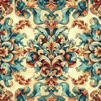 Seamless pattern texture with damask ornament with colorful. decorative elements. Hand drawn Vintage background. photo