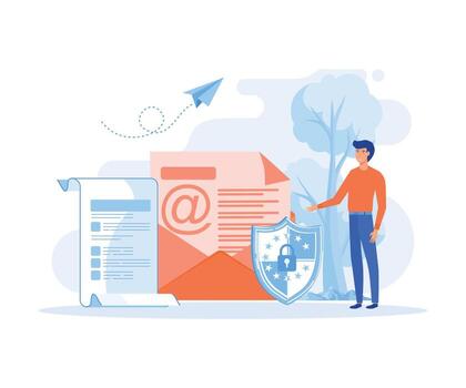 Concept of encryption of emails. Internet data protection, business assets security system. letter with shield, flat vector modern illustrations
