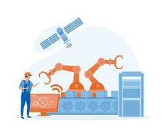 Smart industrial revolution, Engineer working with interactive interface, flat vector modern illustration