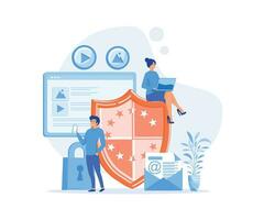 Data protection concept.Safety and confidential data protection, concept with characters. Internet security. Social Media, flat vector modern illustration
